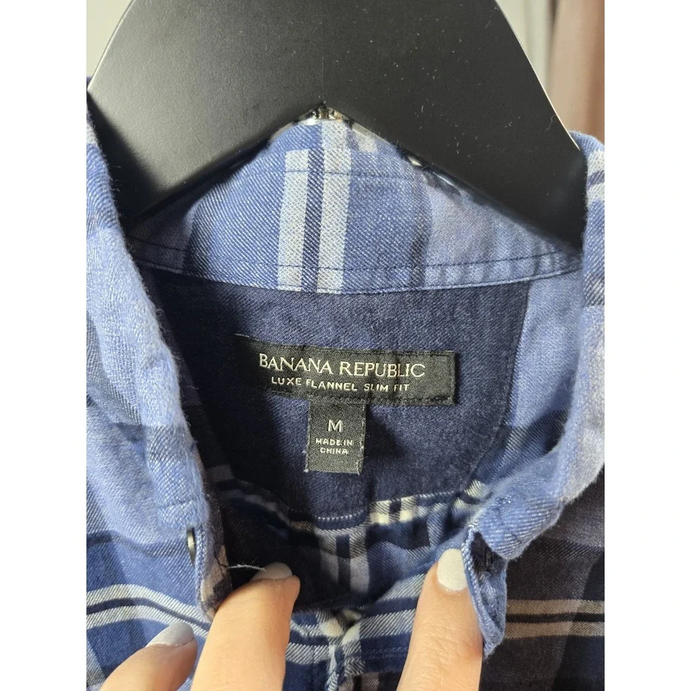 Banana Republic Luxe Flannel Slim Fit Men's‎ Blue Plaid Button-Down Shirt M